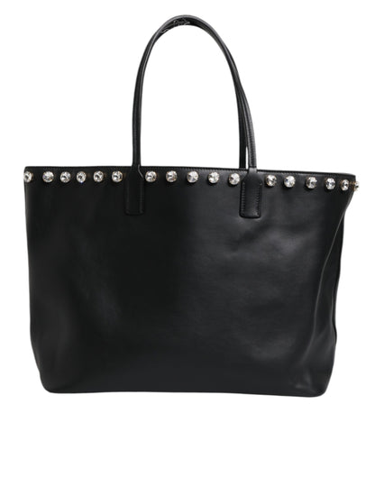 Black Crystal Leather Shopping Women Tote Bag