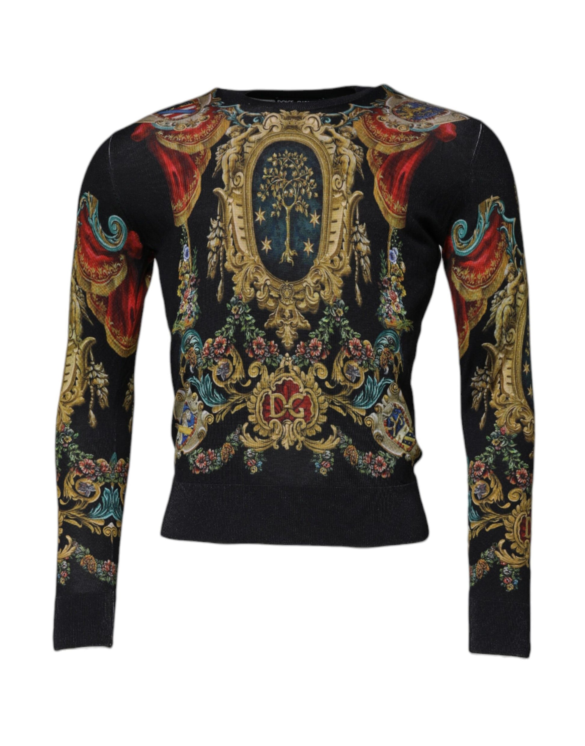 Black Heraldic DG Silk Round Neck Pullover Sweater
