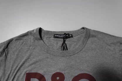 Gray Logo Print Cotton Crew Neck Men T-shirt