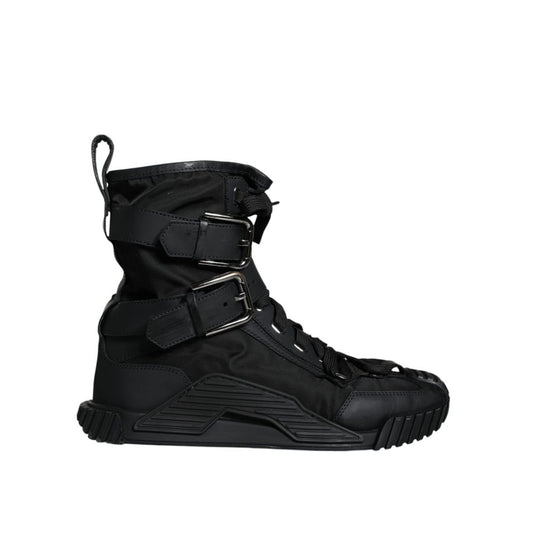 Black Nylon Lace-Up Boots