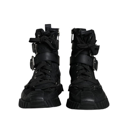 Black Nylon Lace-Up Boots
