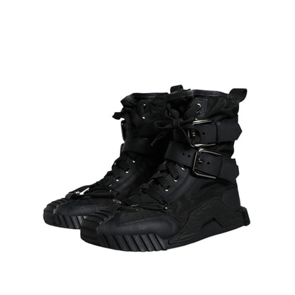 Black Nylon Lace-Up Boots