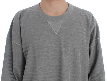 Elegant Gray Silk Crewneck Pullover Sweater