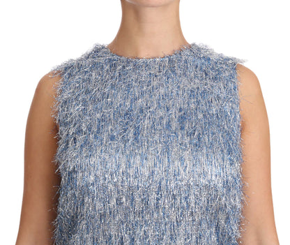 Elegant Light Blue Fringe Shift Dress