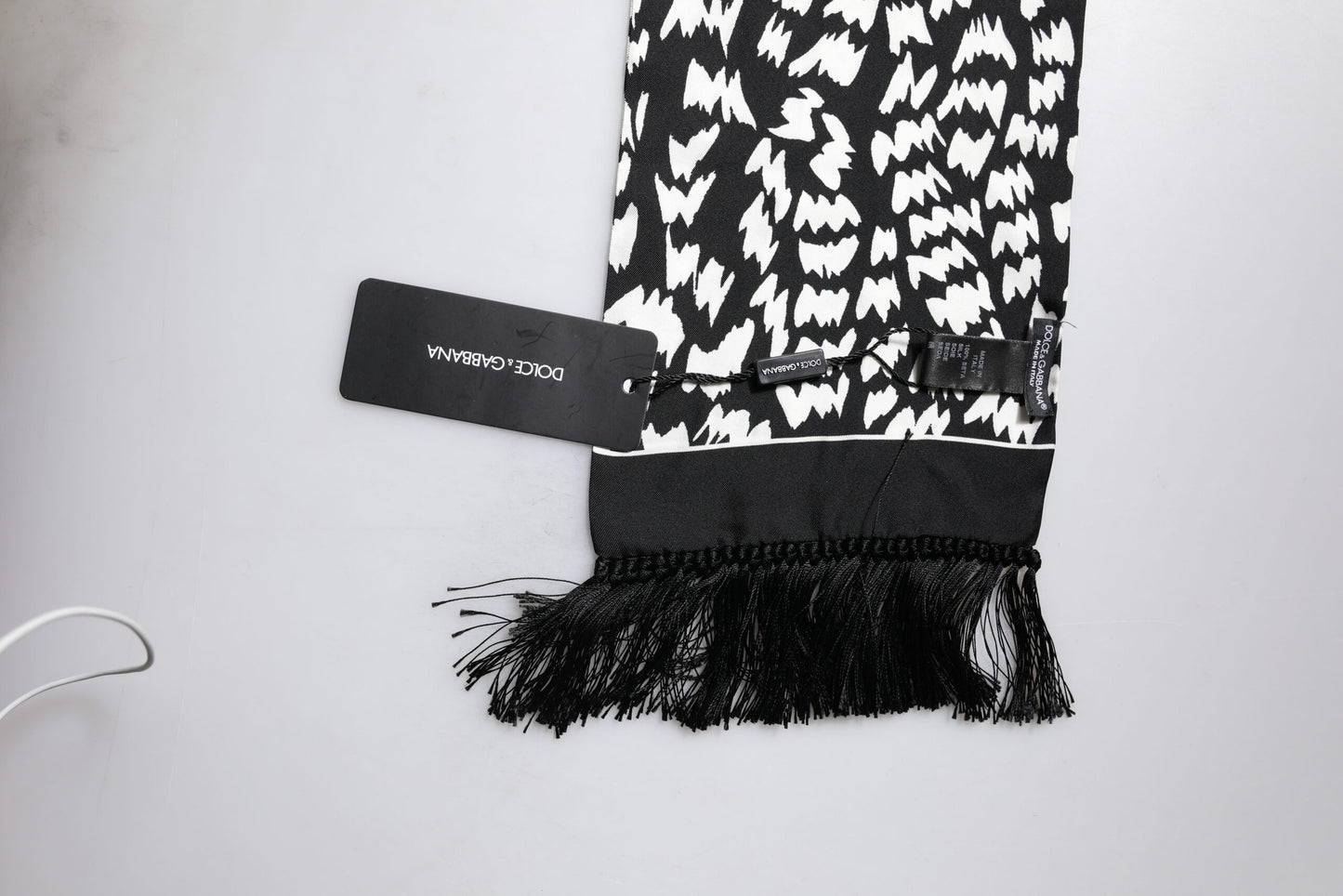 Black White Patterned Fringes Shawl Scarf