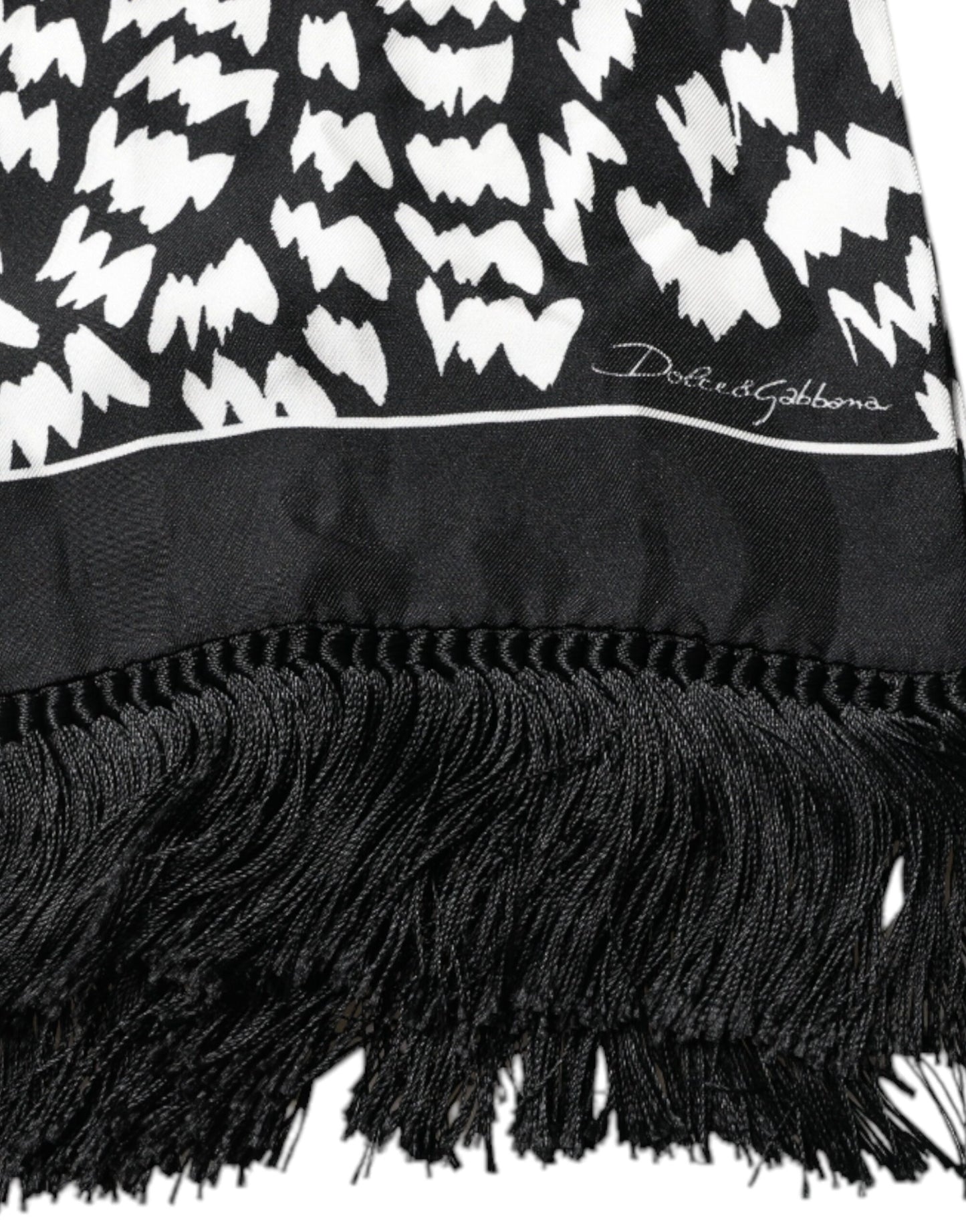 Black White Patterned Fringes Shawl Scarf