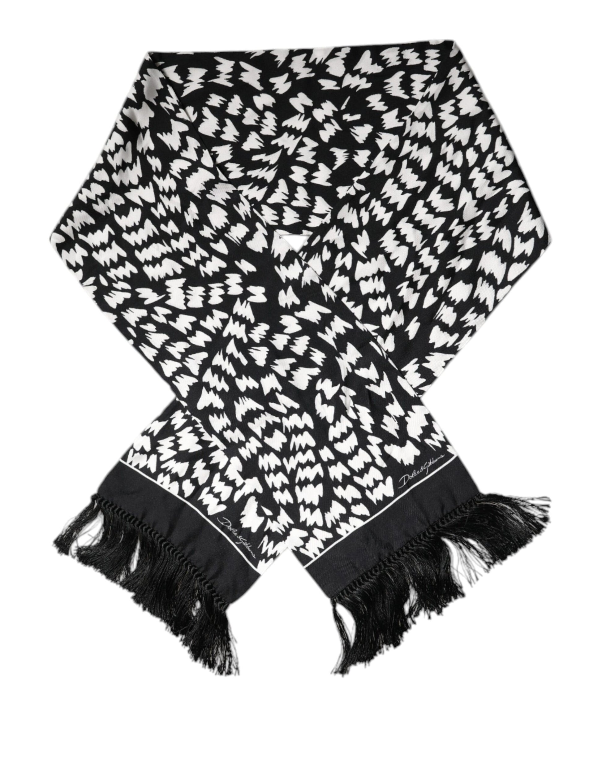 Black White Patterned Fringes Shawl Scarf