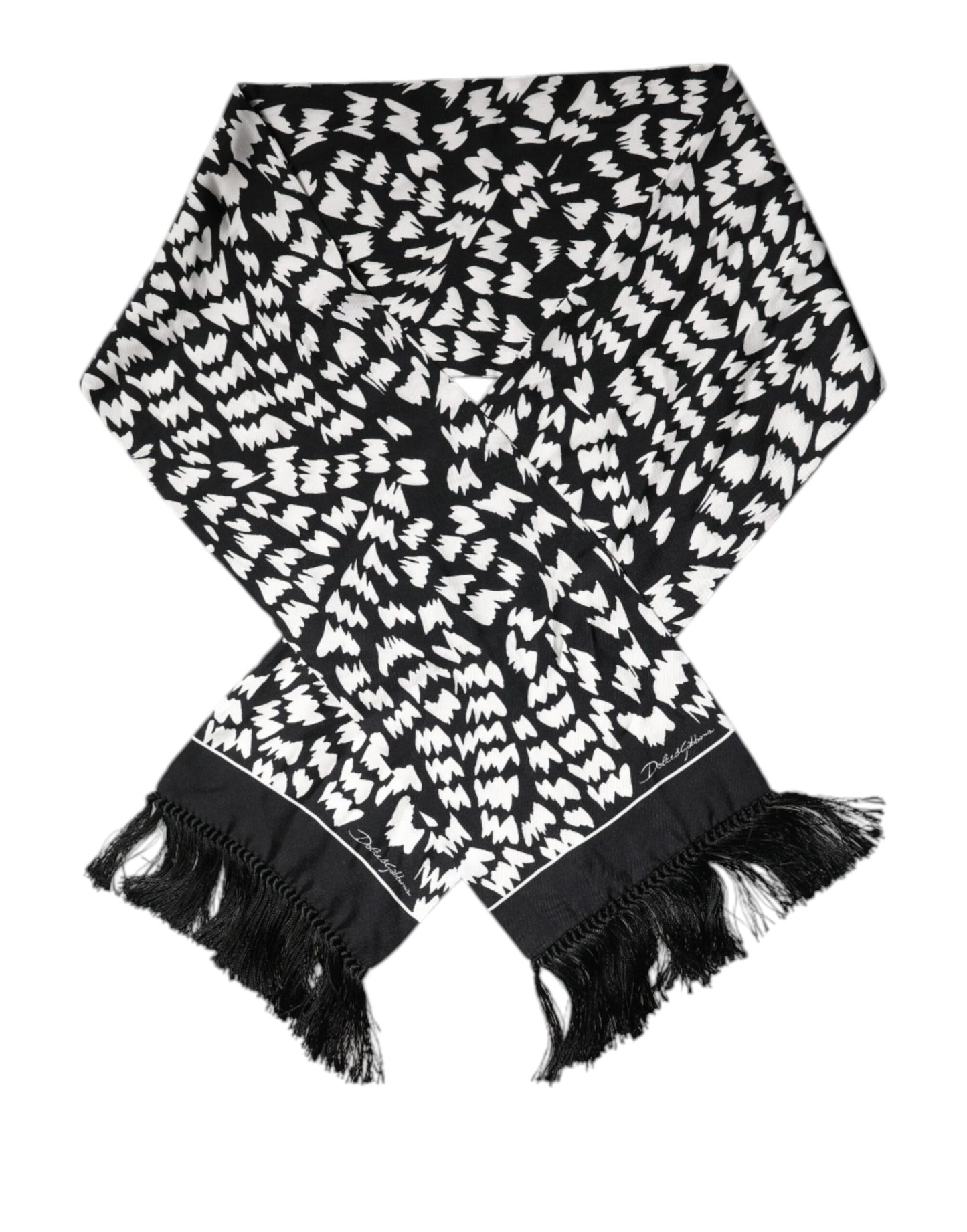 Black White Patterned Fringes Shawl Scarf