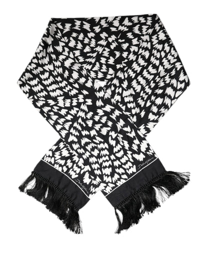 Black White Patterned Fringes Shawl Scarf