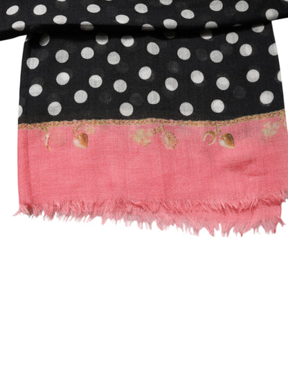 Black White Polka Dots Fringes Wrap Scarf