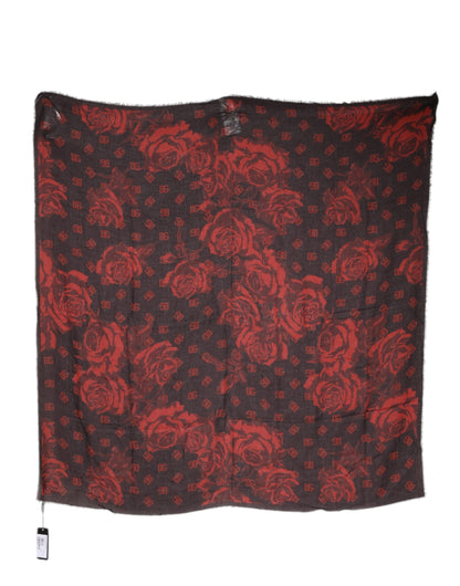 Black Red Floral Modal Wrap Shawl Scarf