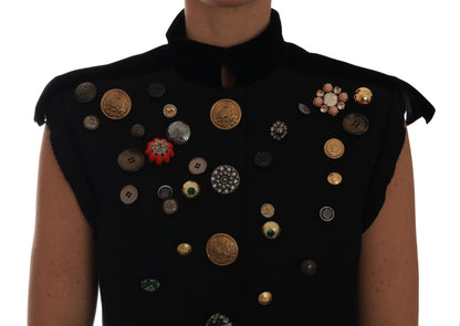 Embellished Black Military Style Vest