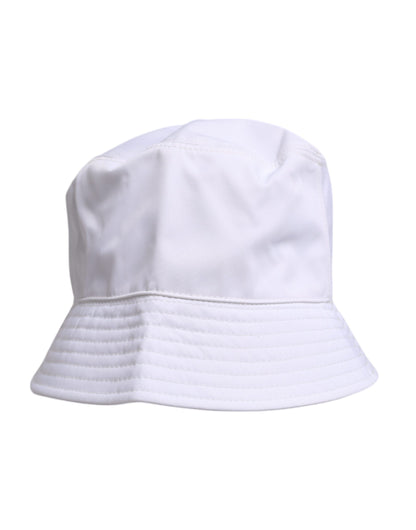 White Cotton Wide Brim Bucket Hat