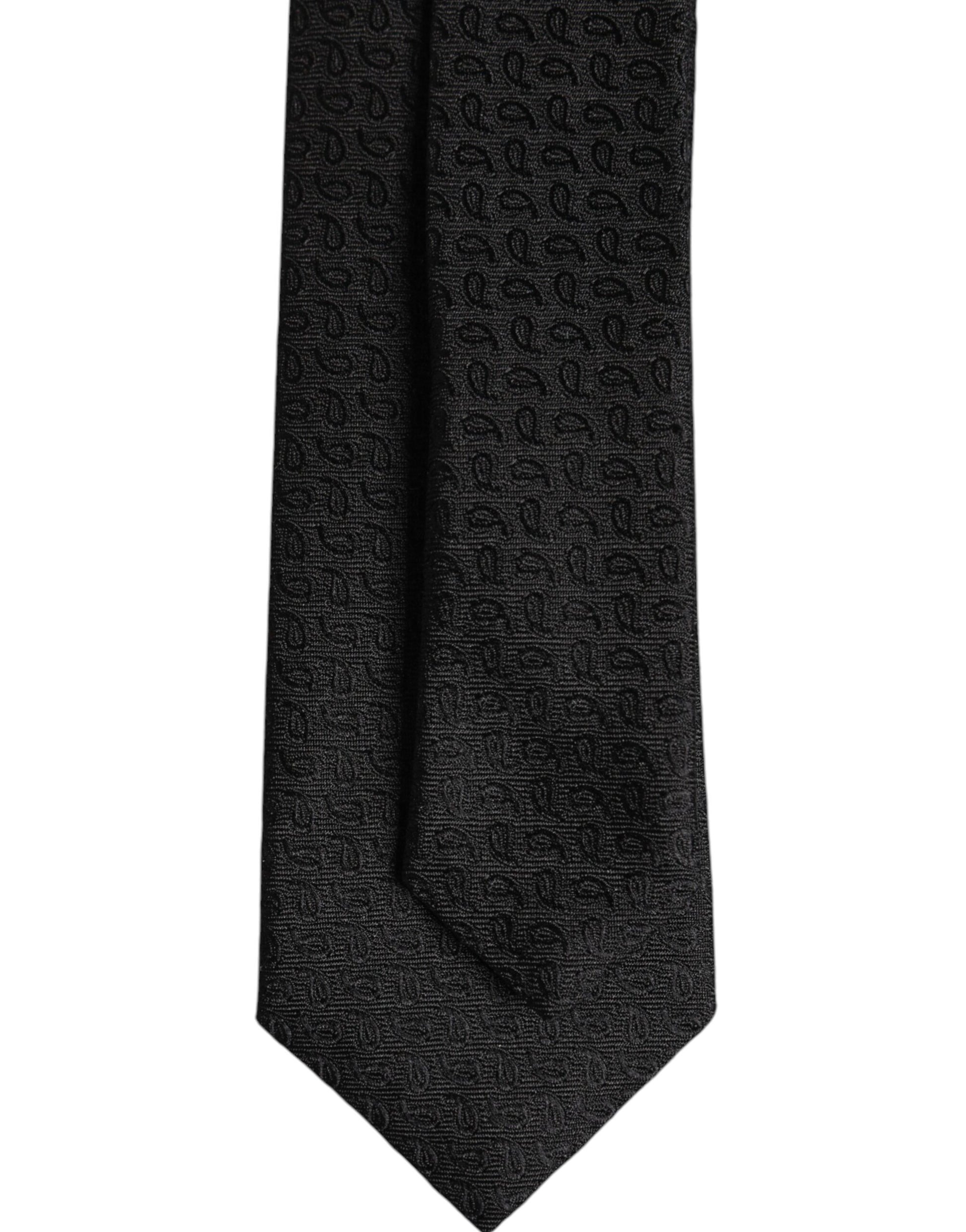 Black Patterned Silk Adjustable Necktie Tie