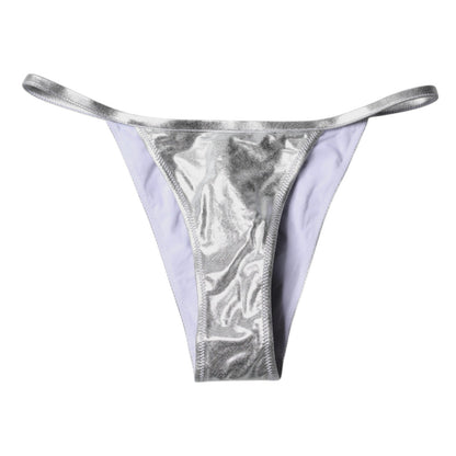 Silver Polyester Beachwear Bikini Bottom Swimwear