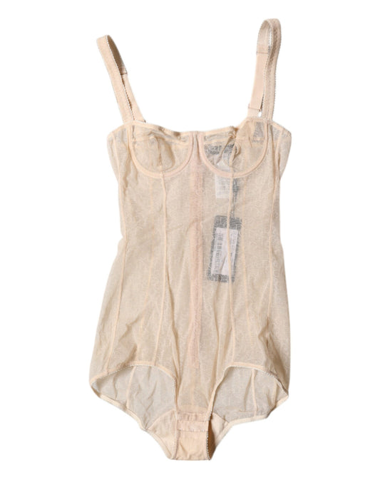 Beige Tulle Balconette Bra Bodysuit Underwear