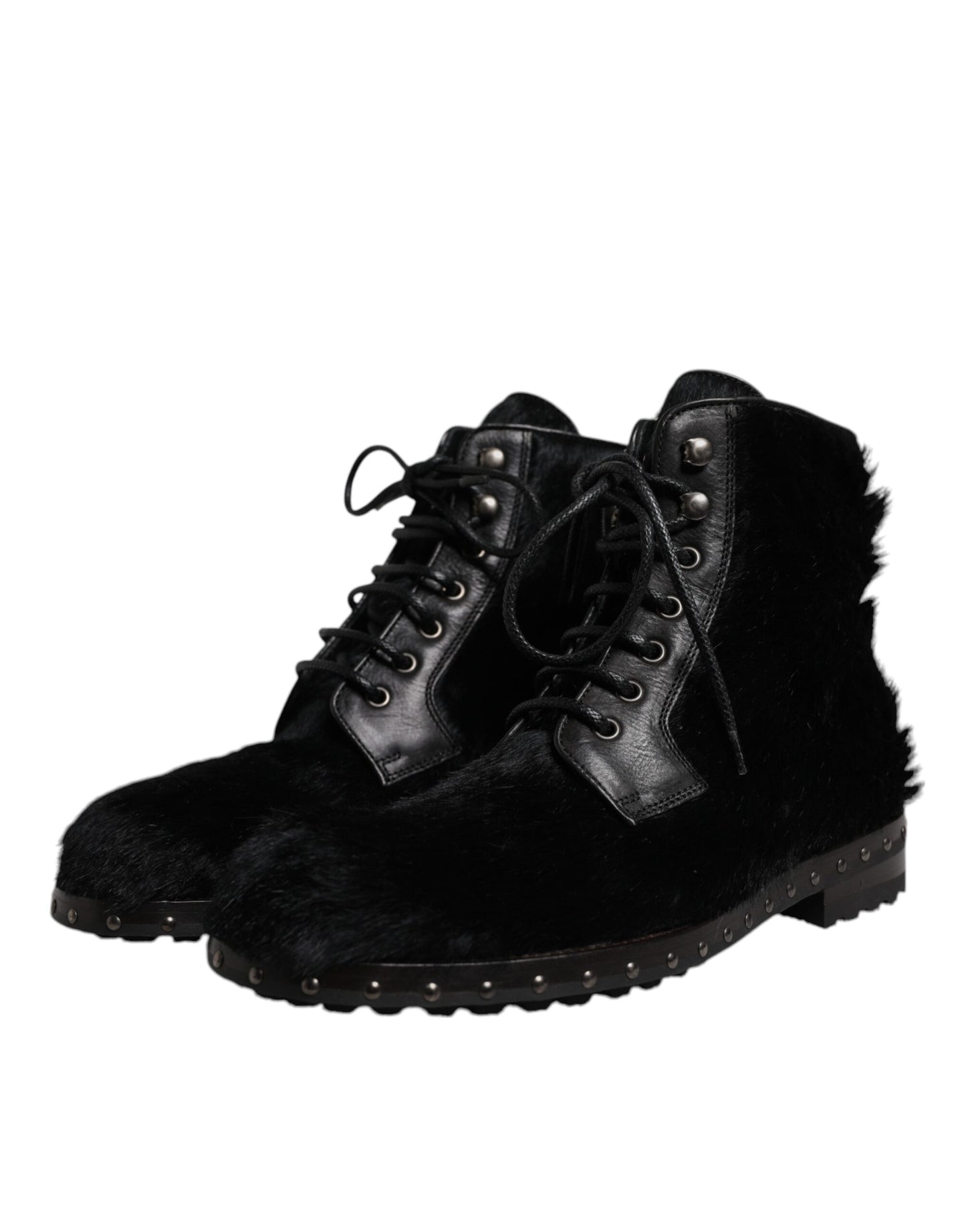 Black Pony Style Leather Mid Calf Boots Shoes