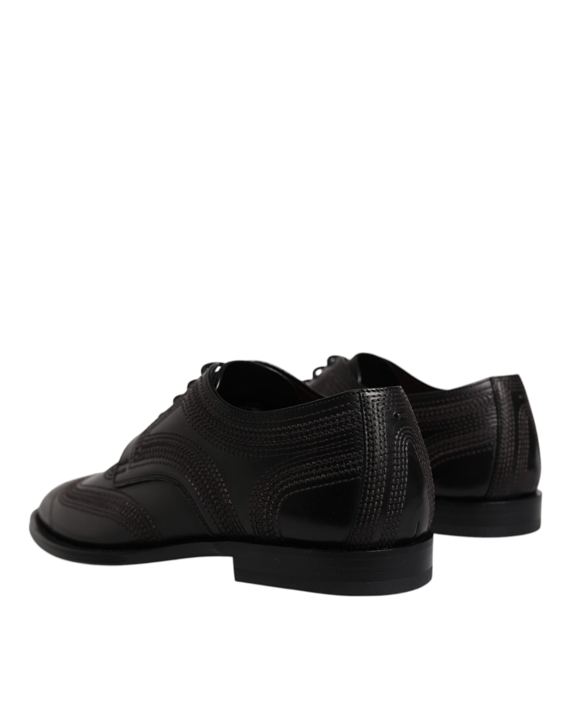 Black Embroidered Classic Leather Derby Dress Shoes