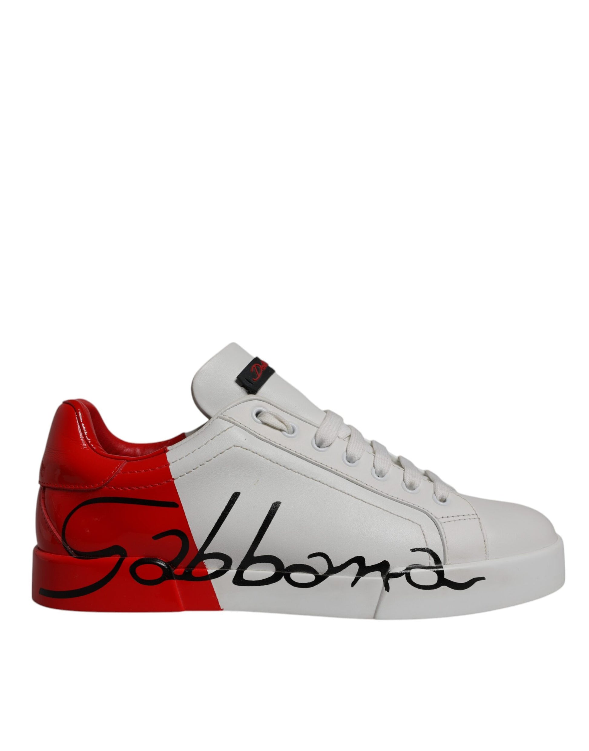White Red Leather Logo Low Top Sneakers Shoes