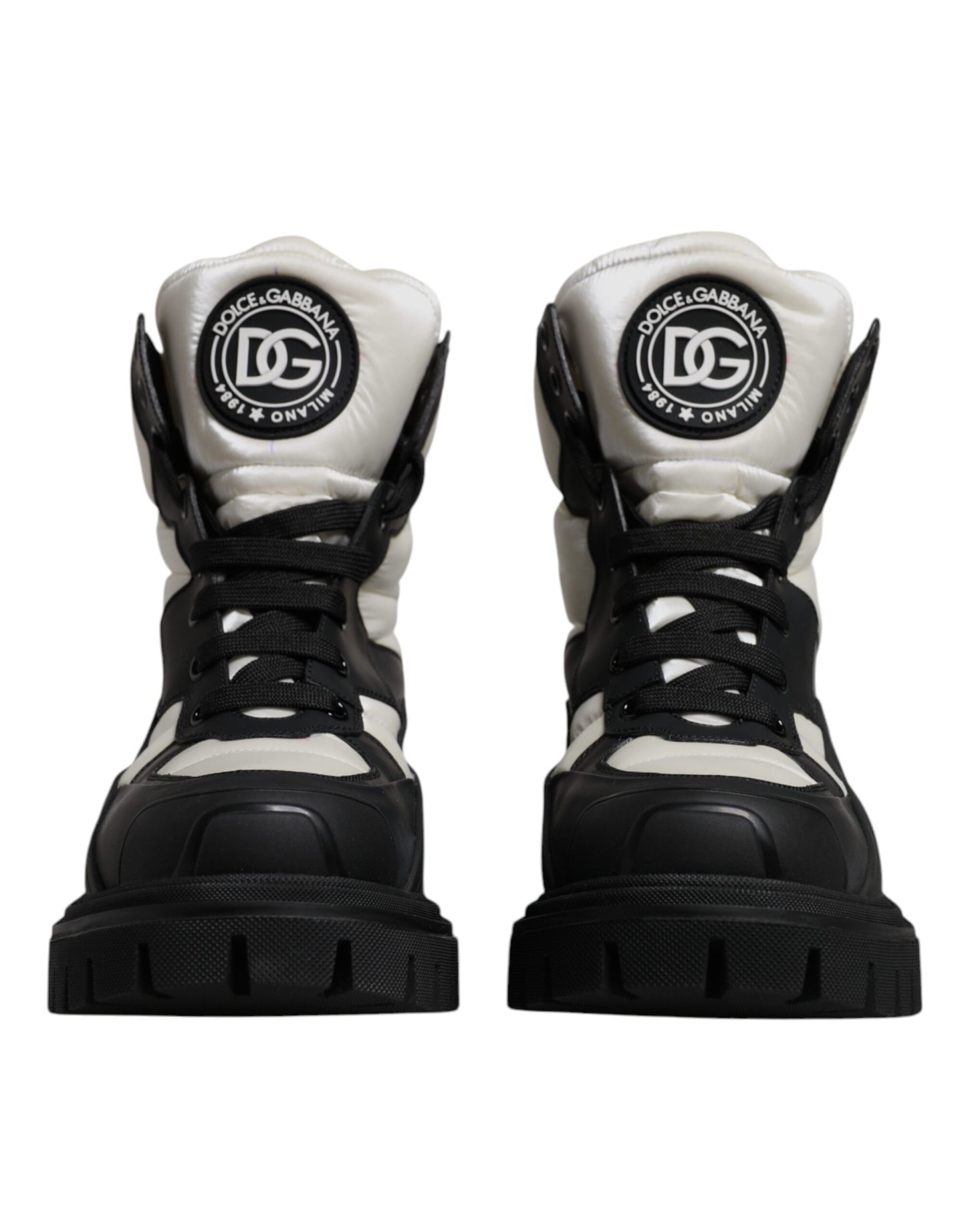 Black White Padded Mid Calf Lace Up Boots Shoes