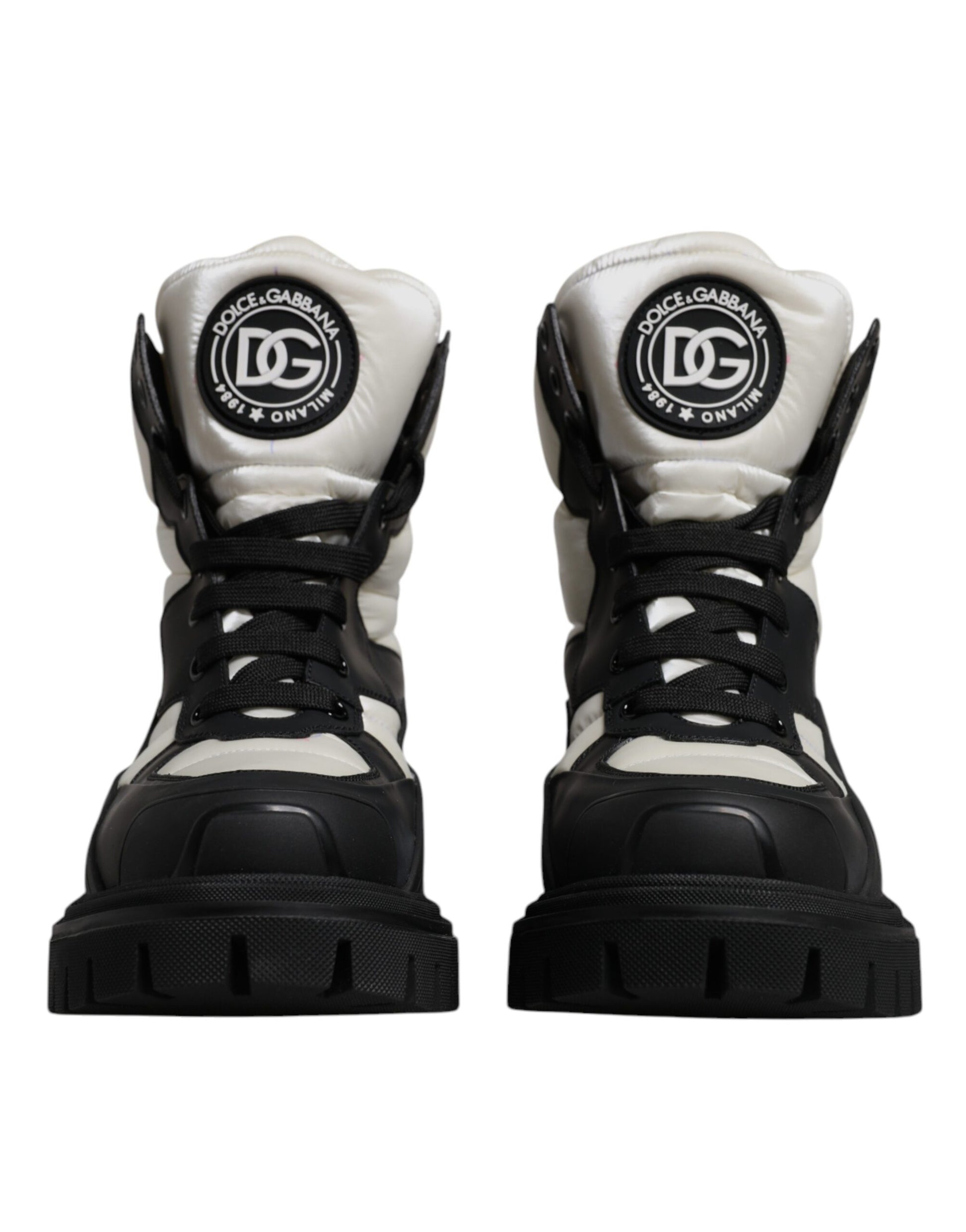 Black White Padded Mid Calf Lace Up Boots Shoes