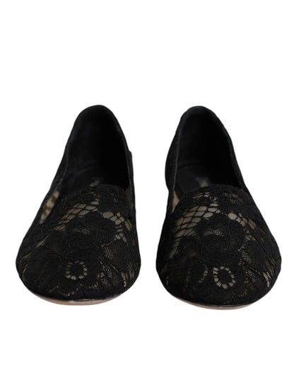 Black Taormina Lace Slip On Flats Shoes