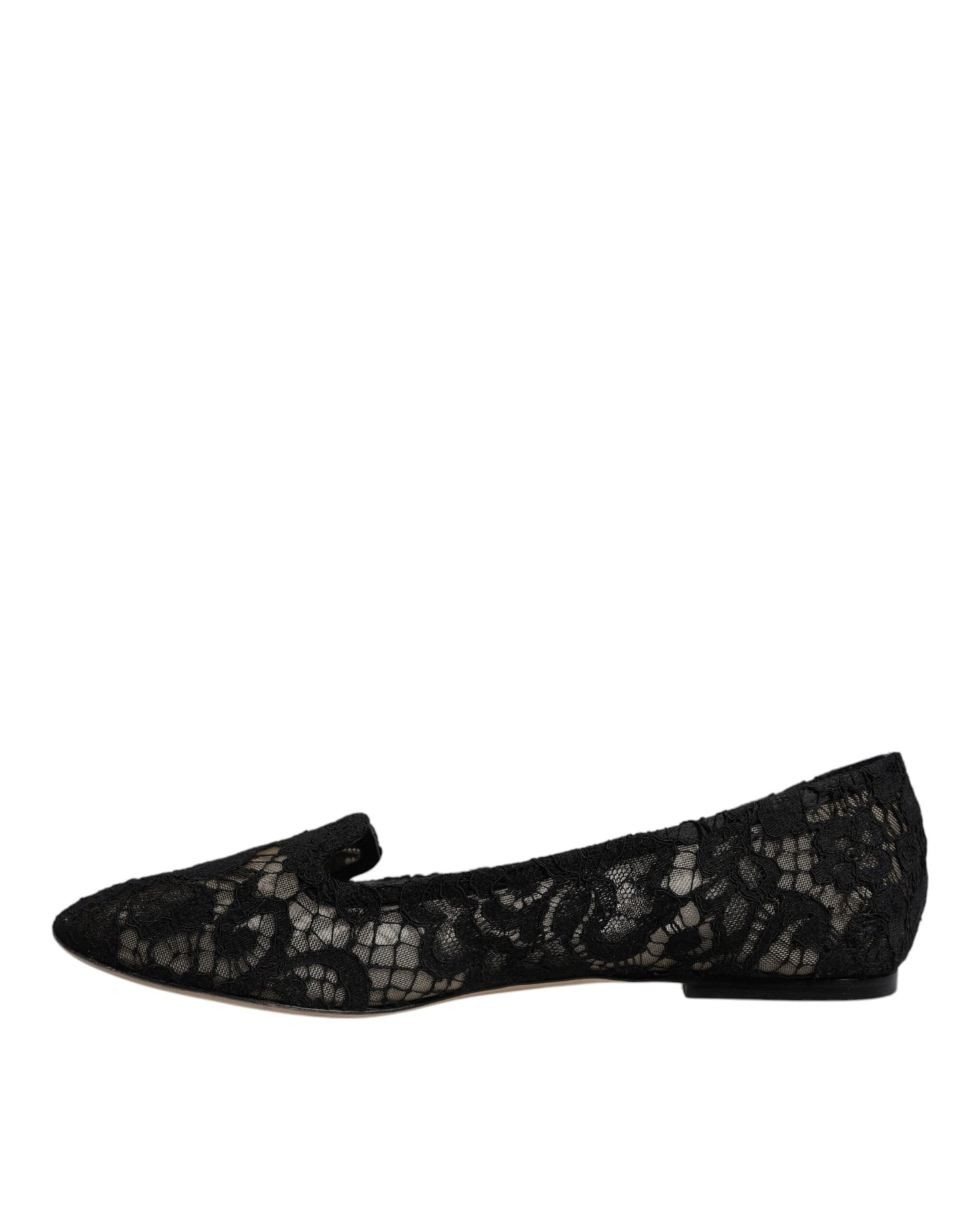 Black Taormina Lace Slip On Flats Shoes