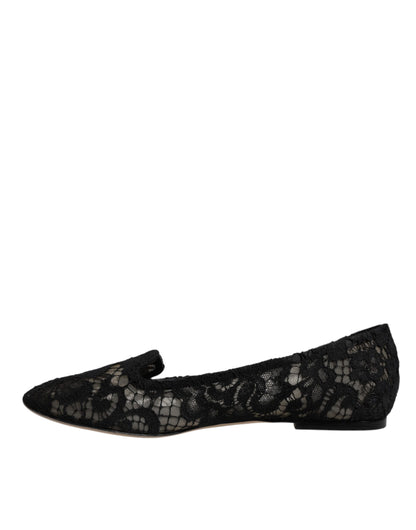 Black Taormina Lace Slip On Flats Shoes