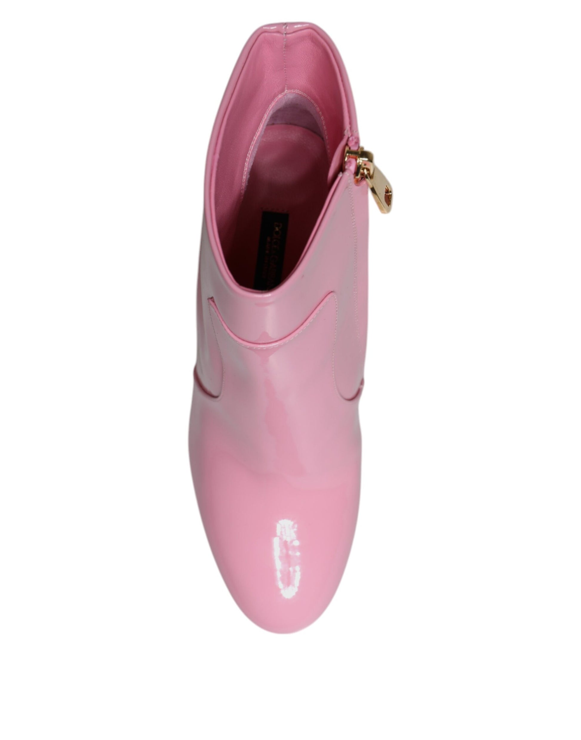 Pink Patent Leather Heel Mid Calf Boots Shoes