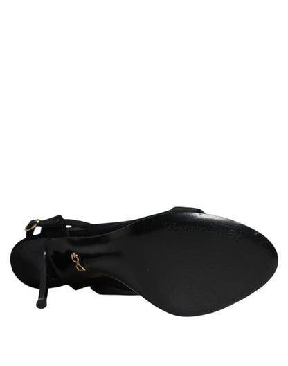 Black Tulle Stretch Heels Sandals Shoes