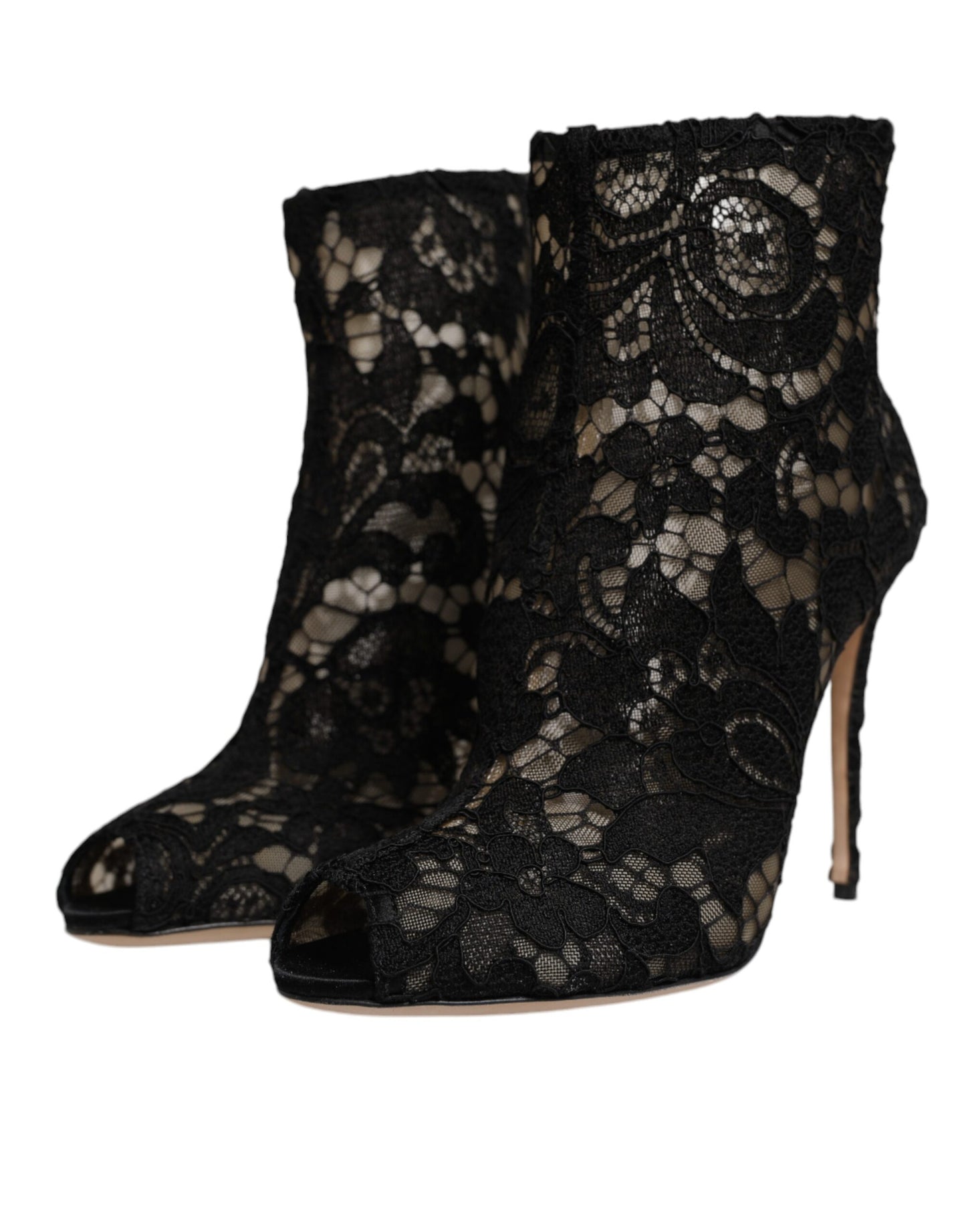 Black Floral Lace Heels Ankle Boots Shoes
