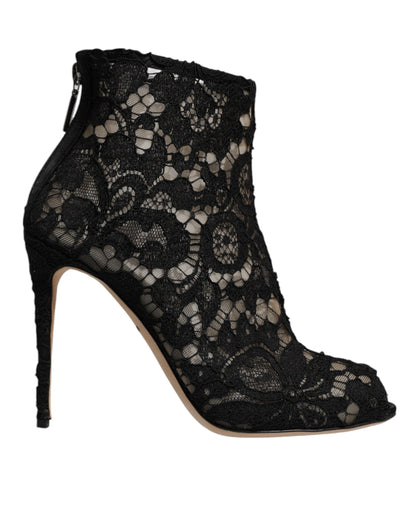 Black Floral Lace Heels Ankle Boots Shoes