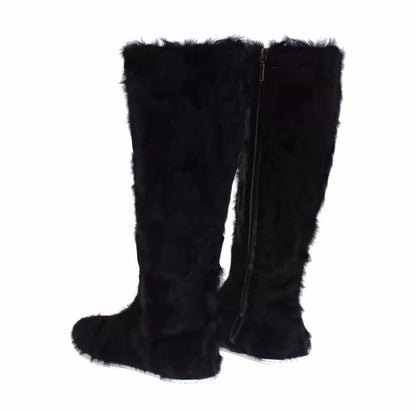 Black Xiangao Lamb Fur Leather Boots Shoes