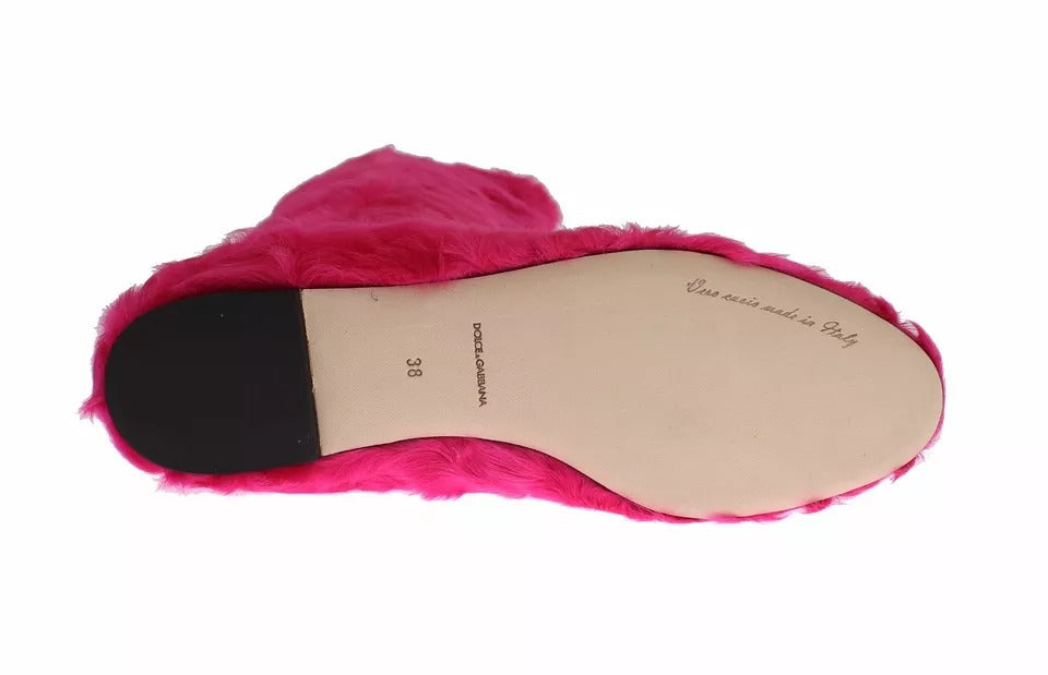 Pink Lamb Fur Leather Flat Boots Shoes