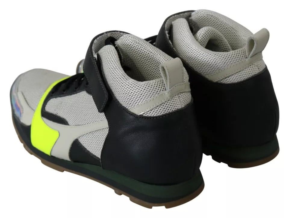 Fog Gray Neon Green Black Lace-Up Strap Shoes