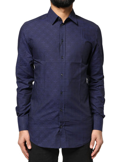 Blue Check Tartan GOLD Formal Dress Shirt