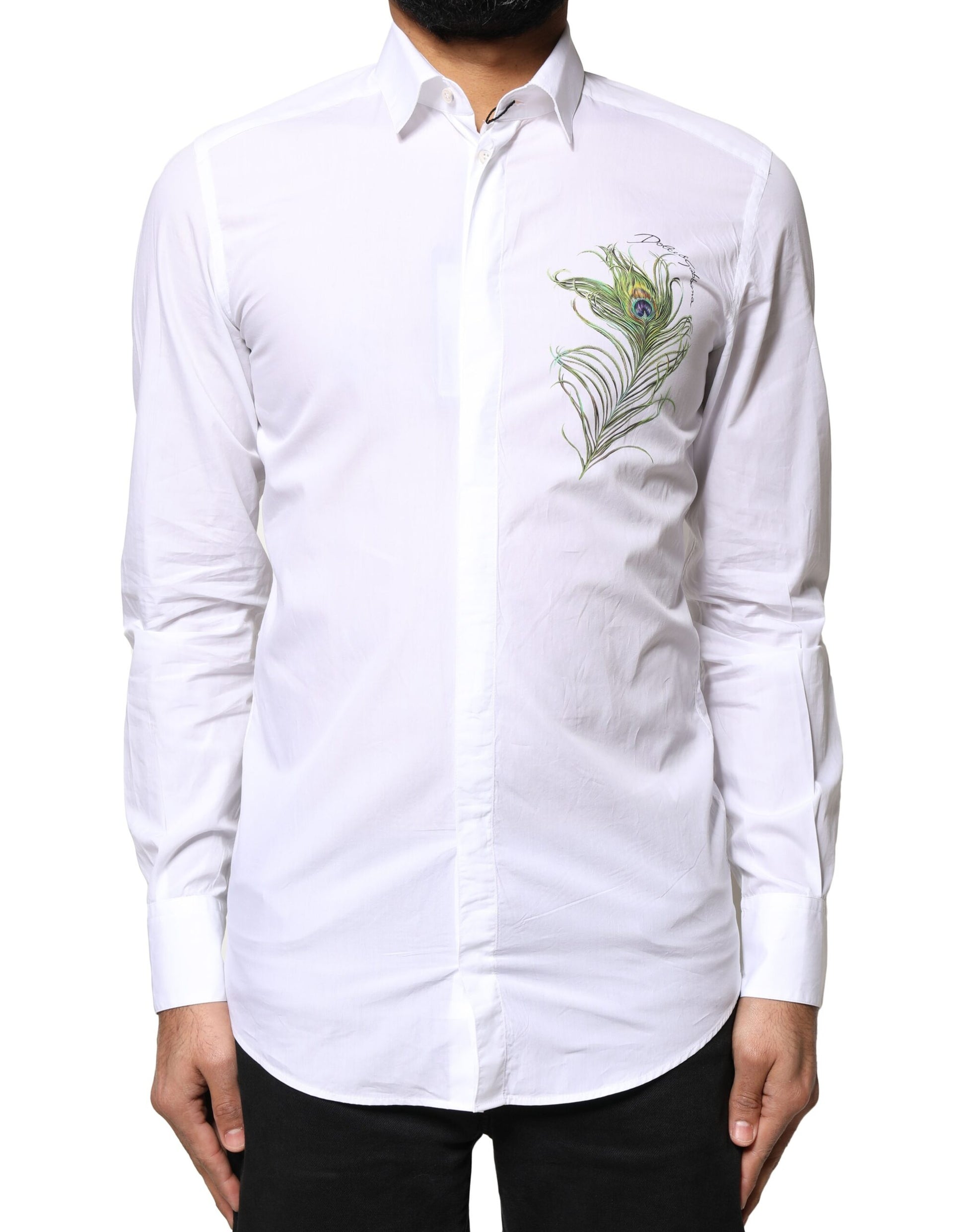 White Cotton Peacock Feather GOLD Formal Shirt
