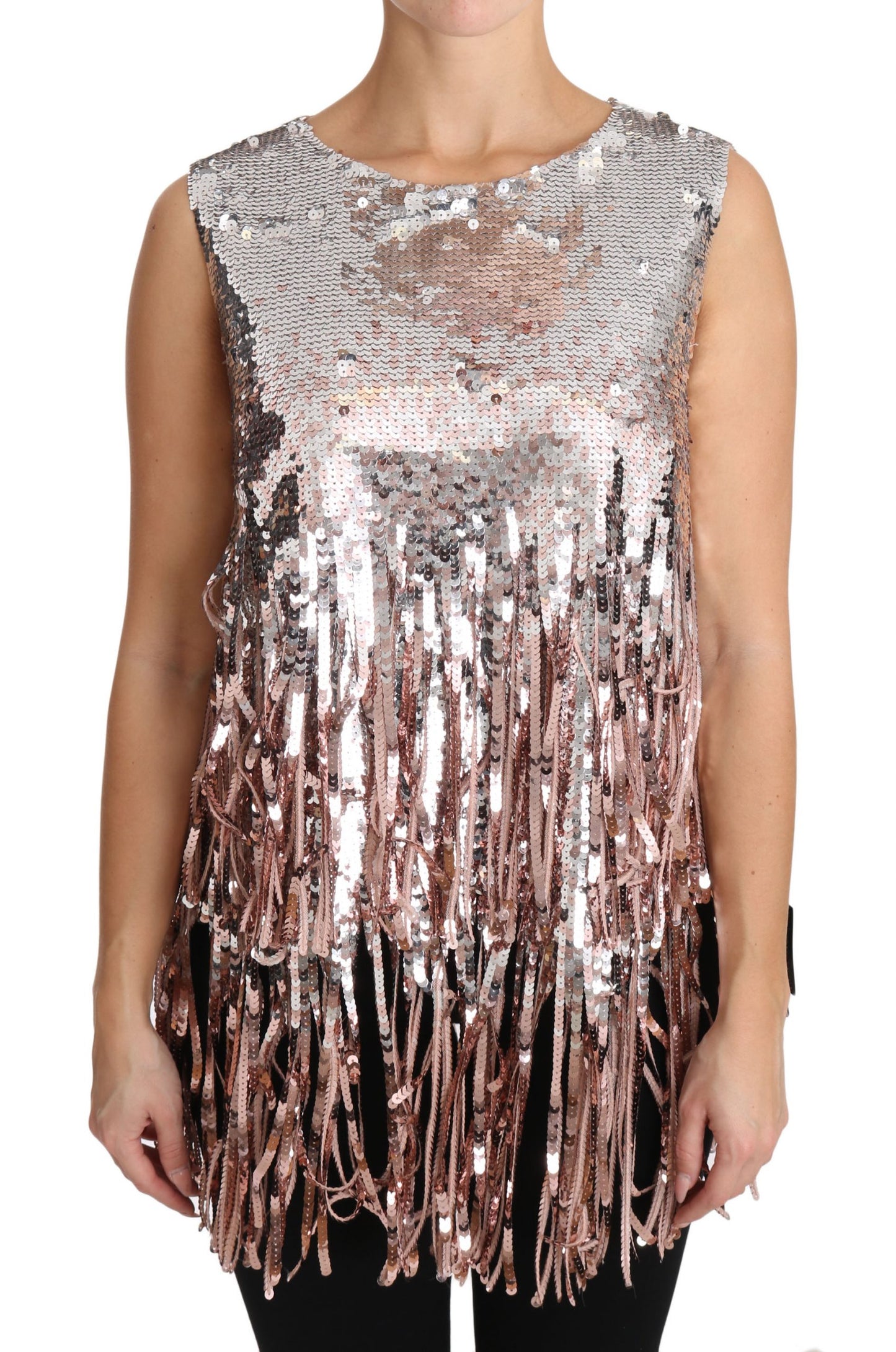 Golden Pink Sequined Fringe Elegance Top