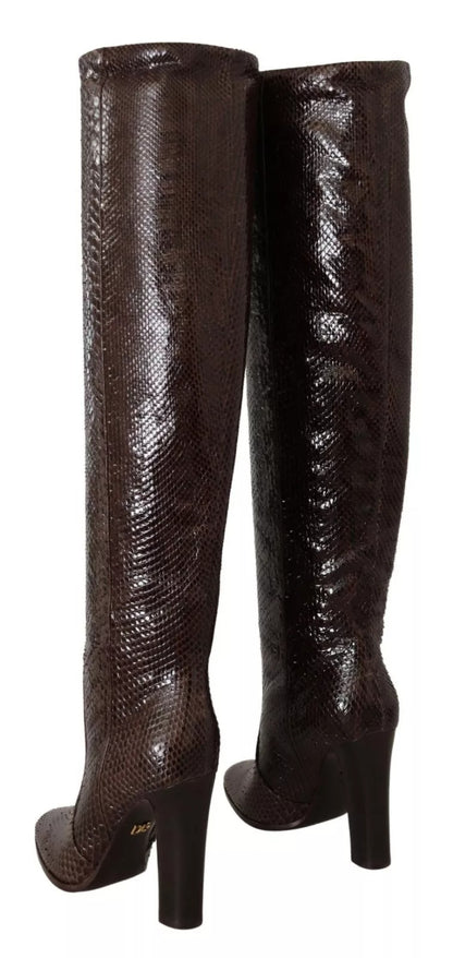 Brown Exotic Leather Heels High Boots Shoes