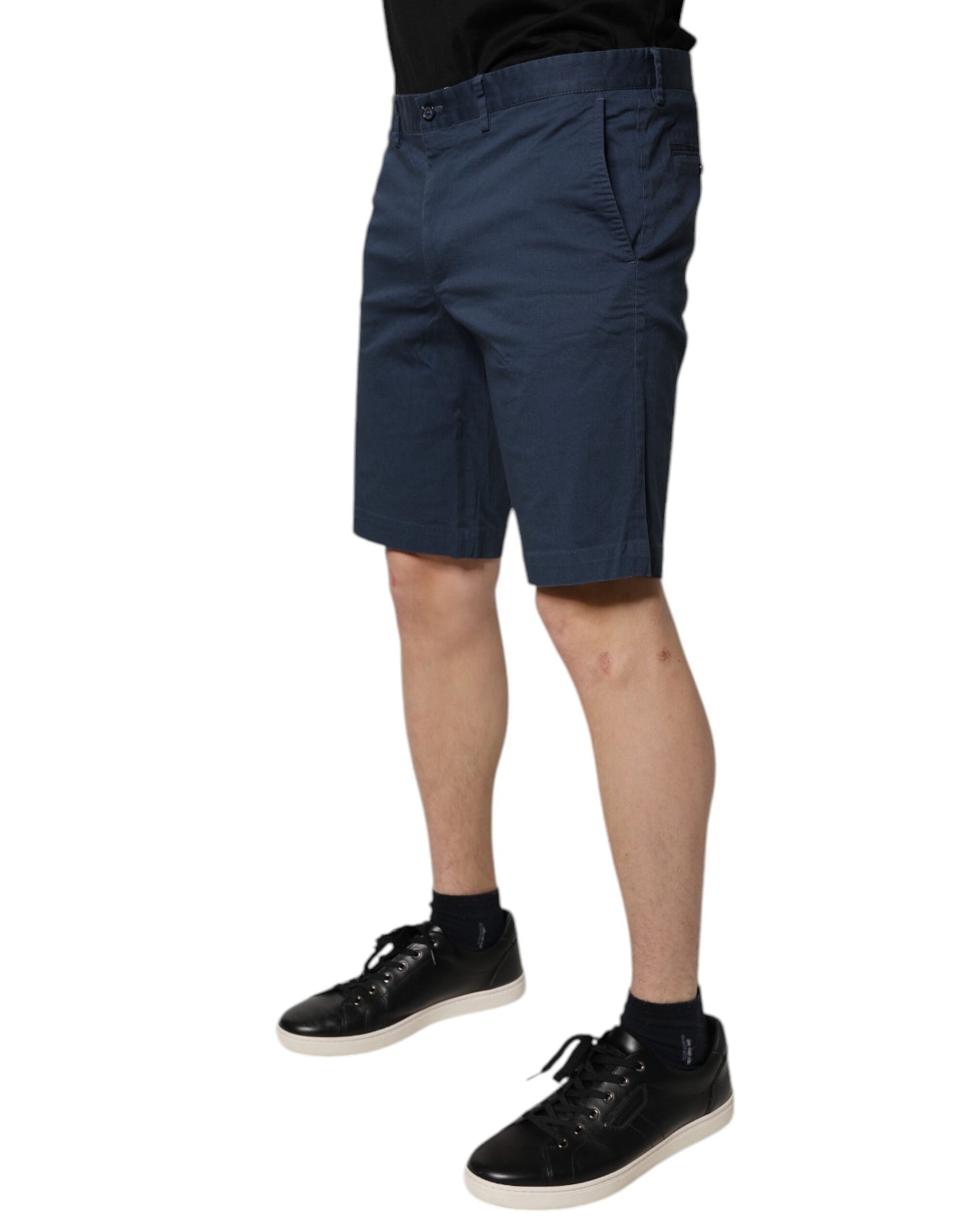 Blue Cotton Mid Waist Men Bermuda Shorts