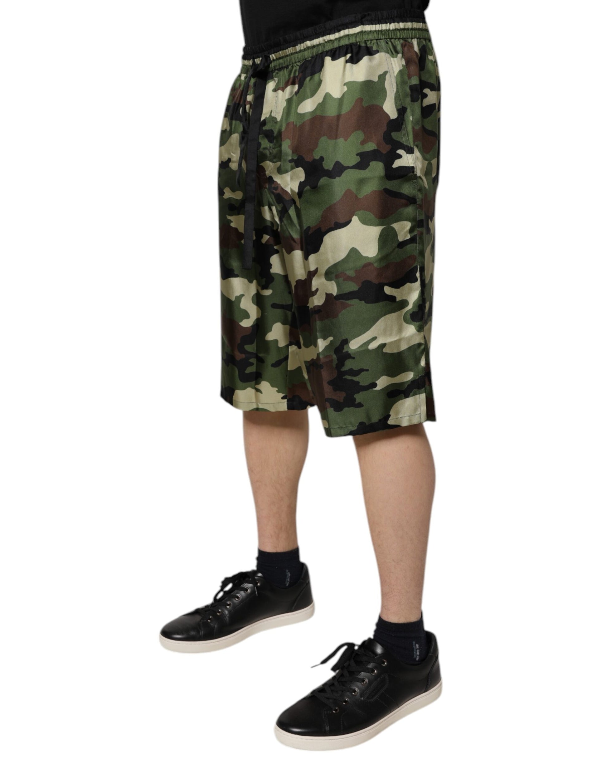 Multicolor Camouflage Silk Mid Waist Bermuda Shorts