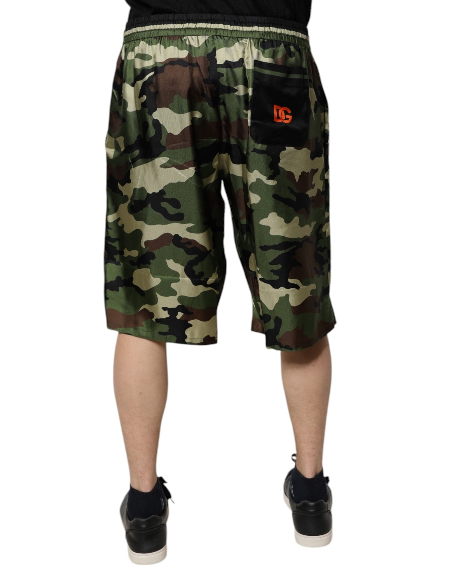 Multicolor Camouflage Silk Mid Waist Bermuda Shorts