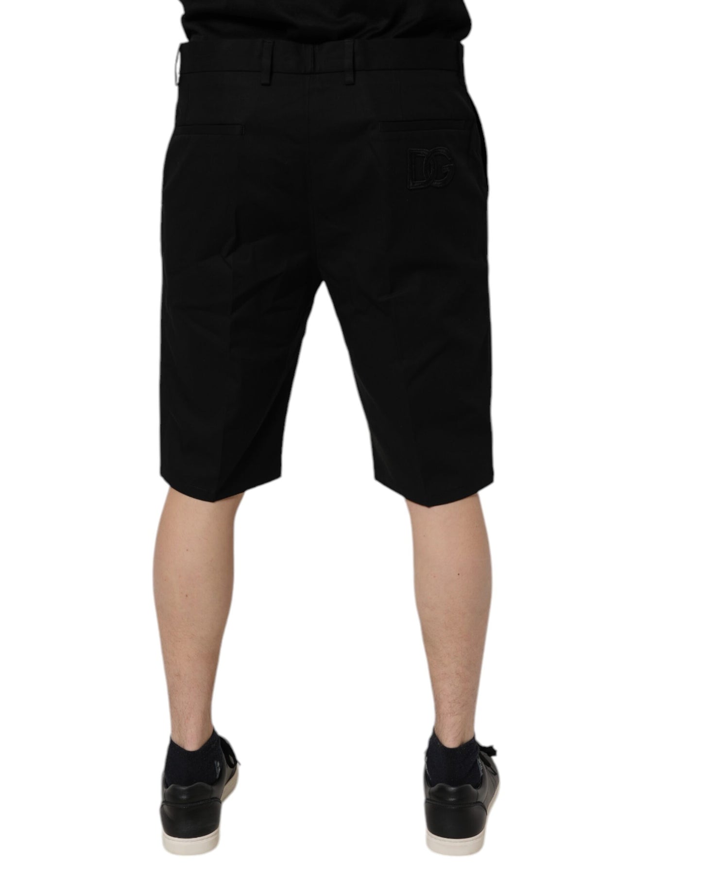 Black Cotton Stretch Mid Waist Bermuda Shorts