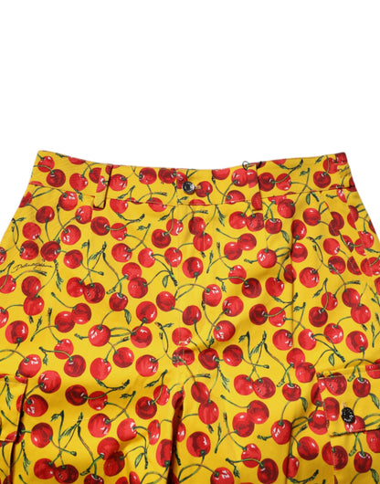 Yellow Cherry Print Cotton Men Bermuda Shorts