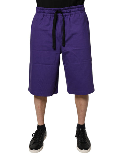 Purple Cotton Men Bermuda Sweatshorts Shorts