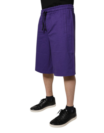 Purple Cotton Men Bermuda Sweatshorts Shorts