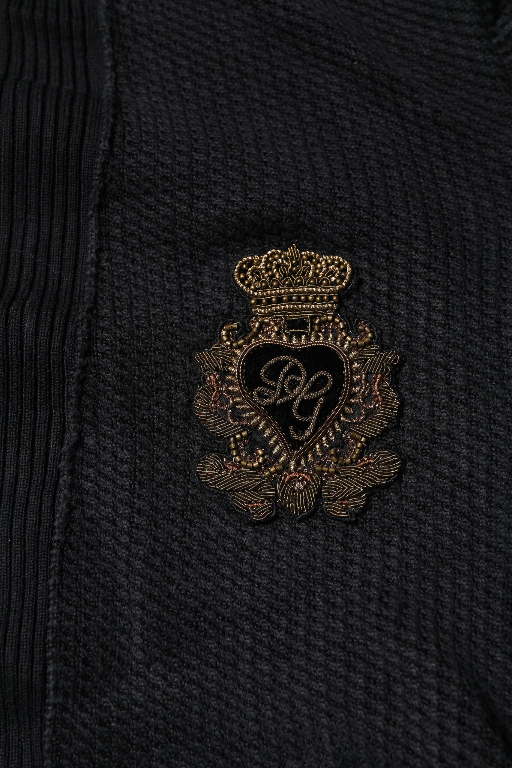 Black Heraldic Silk Buttoned Pullover Sweater