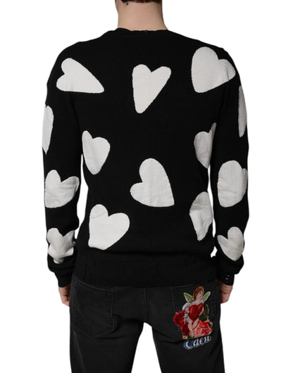 Black Hearts Silk Crew Neck Pullover Sweater