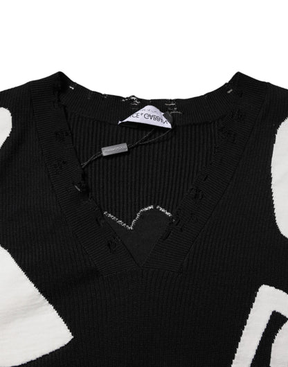 Black Hearts Silk Crew Neck Pullover Sweater