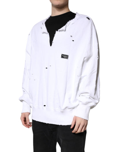 White Cotton Men Pullover Sweatshirt Sweater